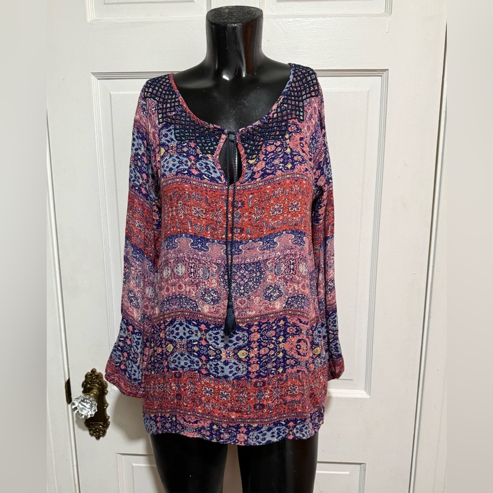 Lucky Brand Womens Bohemian Tassel Size Small Pink Navy Blue
